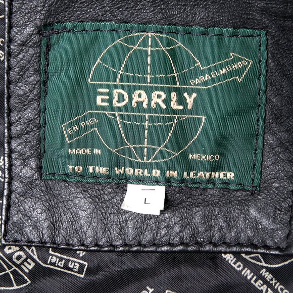 Vintage Edarly Calf Skin Leather Jacket Black Zipper Fitted Lined Coat Mexico - Picture 11 of 16